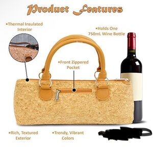 NWOT Cork Wine Tote with Tan Handles.